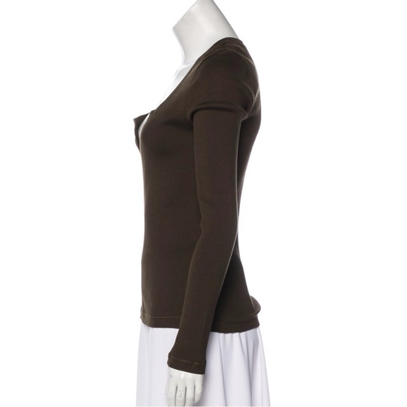GUCCI Chocolate Long Sleeve Rib Knit Top - Size L in Excellent Condition! - Picture 3 of 11